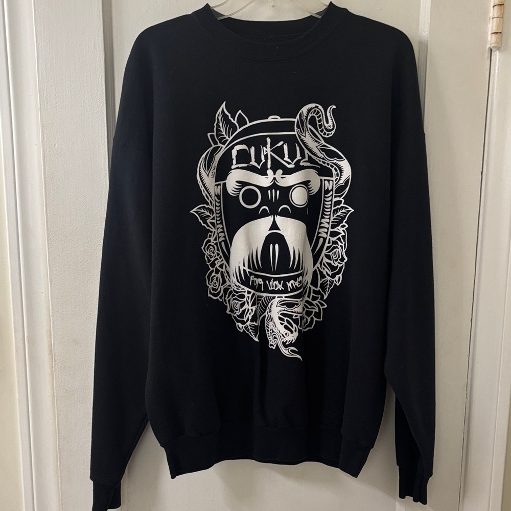 Black Graphic Crewneck Sweater for Men